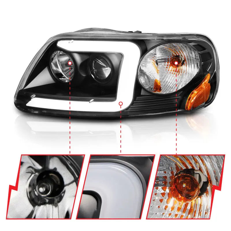 ANZO 1997-2003 Ford F-150 Projector Headlights w/ Light Bar Black Housing ANZO ANZ111503