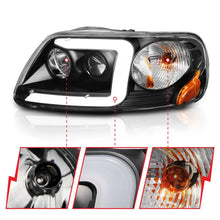 Load image into Gallery viewer, ANZO 1997-2003 Ford F-150 Projector Headlights w/ Light Bar Black Housing ANZO ANZ111503