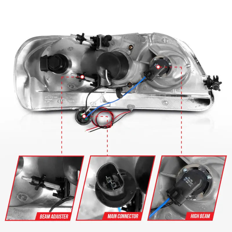 ANZO 1997-2003 Ford F-150 Projector Headlights w/ Light Bar Black Housing ANZO ANZ111503