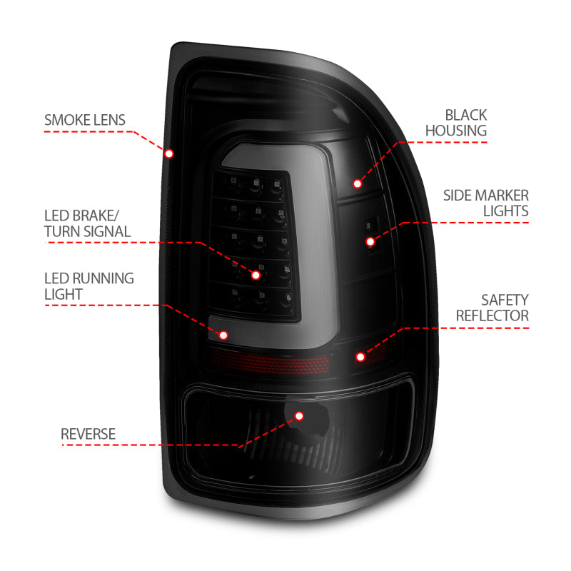 ANZO 1997-2004 Dodge Dakota LED Taillights Black Housing Smoke Lens Pair ANZO ANZ311348