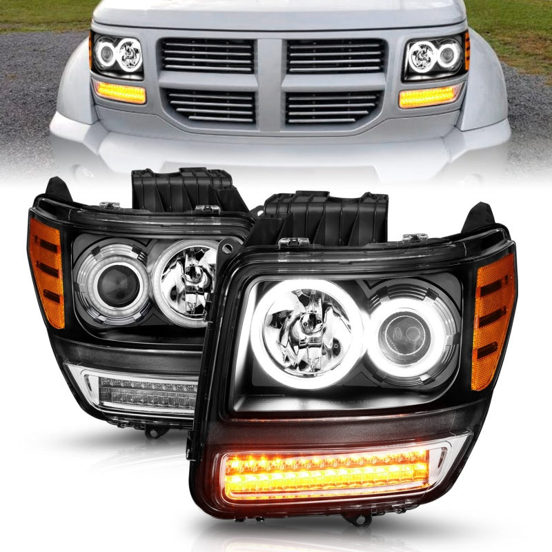 ANZO 2007-2012 Dodge Nitro Projector Headlights Halo Black G2