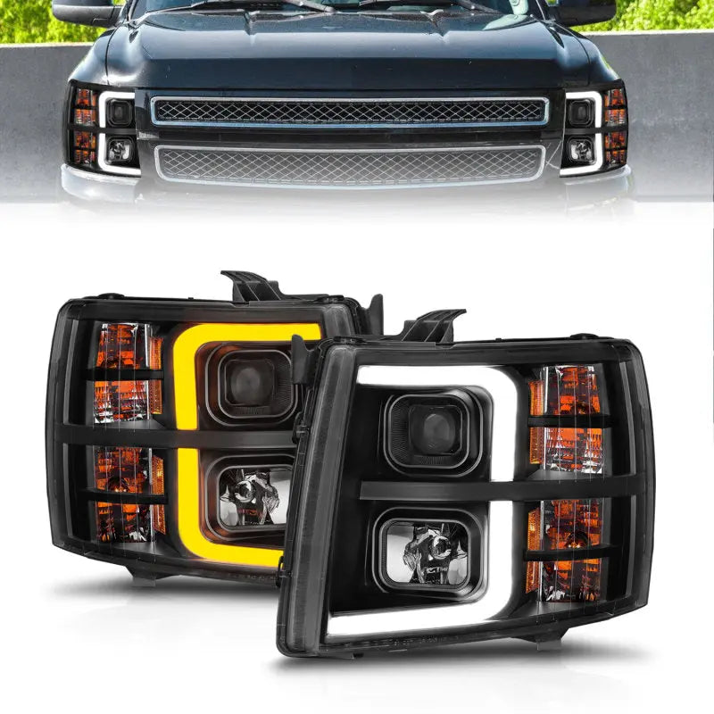 ANZO 2007-2013 Chevrolet Silverado 1500 Projector w/ Light Bar Black Housing w/ Sequential ANZO ANZ111545