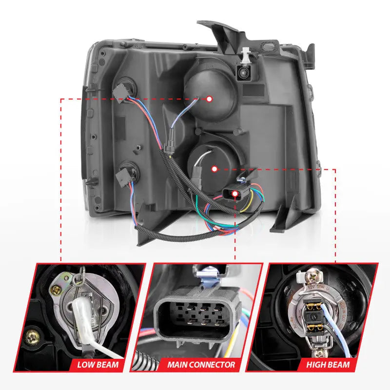 ANZO 2007-2013 Chevrolet Silverado 1500 Projector w/ Light Bar Black Housing w/ Sequential ANZO ANZ111545