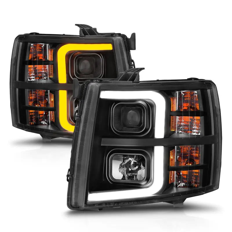 ANZO 2007-2013 Chevrolet Silverado 1500 Projector w/ Light Bar Black Housing w/ Sequential ANZO ANZ111545