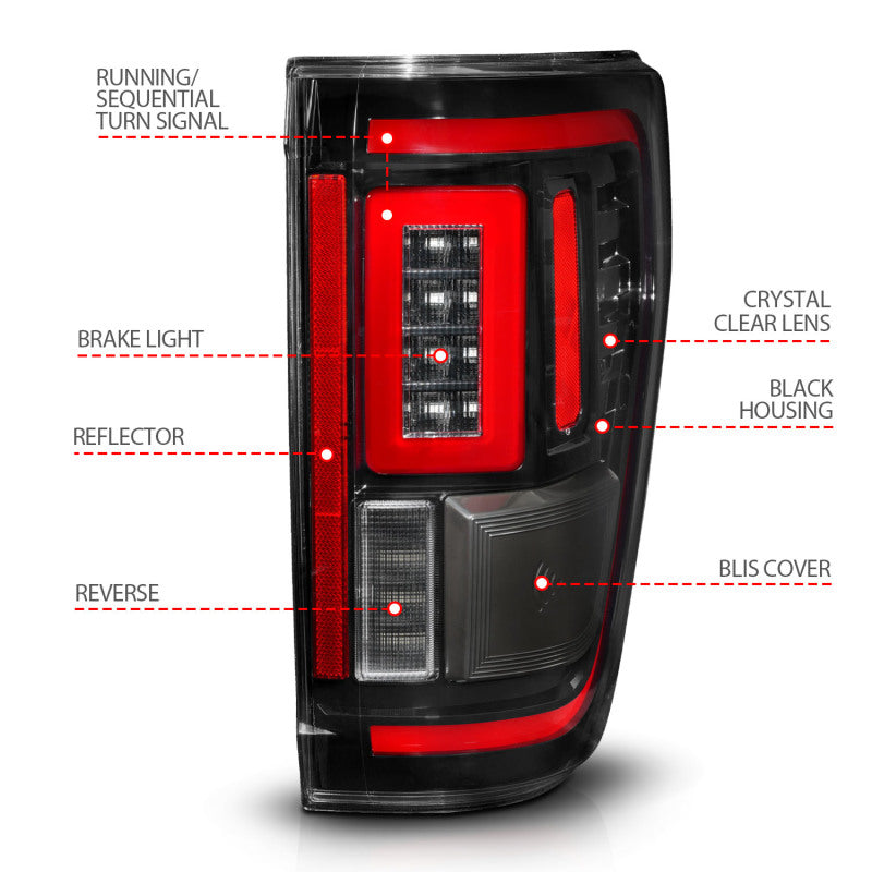 ANZO 21-23 Ford F-150 LED Taillights Seq. Signal w/BLIS Cover - Black Housing ANZO ANZ311473