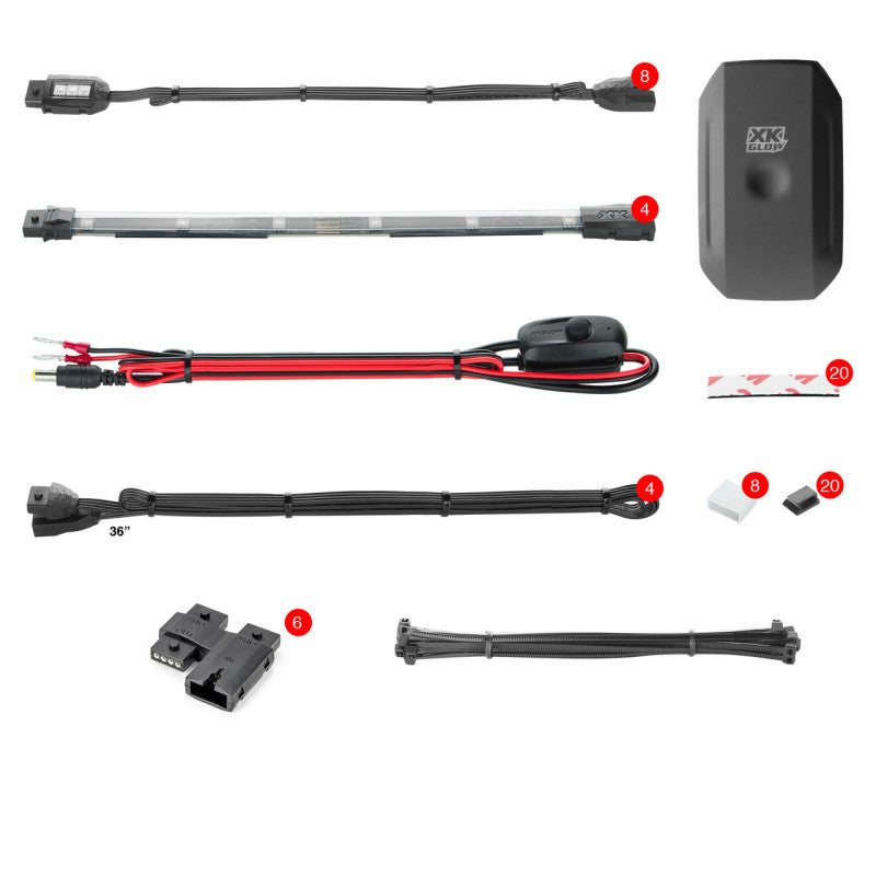 XK Glow Strip Million Color XKCHROME Smartphone App ATV/Motorcycle LED Light Kit 8xPod + 4x10In-Light Accessories and Wiring-XKGLOW