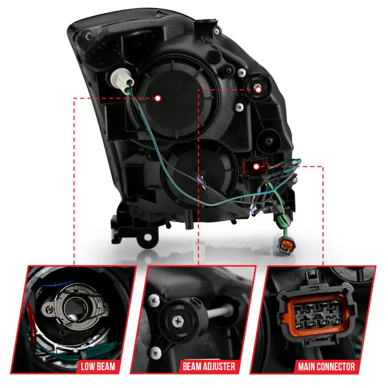 ANZO 2003-2007 Infiniti G35 Projector Headlight Plank Style Black (HID Compatible, No HID Kit ) ANZO