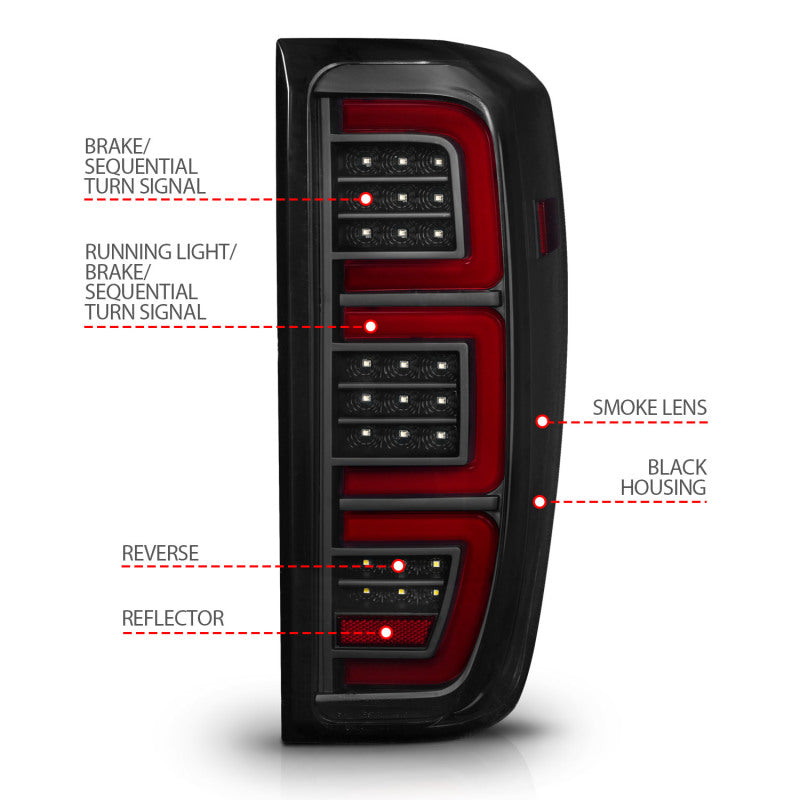 Anzo 19-23 GMC Sierra 1500/2500HD/3500HD Smoke Black Replacement Full LED Bar Tail Light-Tail Lights-ANZO-846959056091-