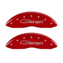Load image into Gallery viewer, MGP 4 Caliper Covers Engraved Front &amp; Rear Cursive/Charger Red finish silver ch MGP