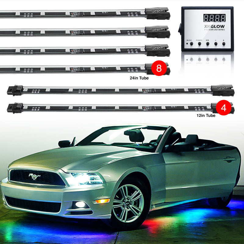 XK Glow 3 Million Color XKGLOW LED Accent Light Car/Truck Kit 8x24In + 4x12In Tubes-Light Accessories and Wiring-XKGLOW