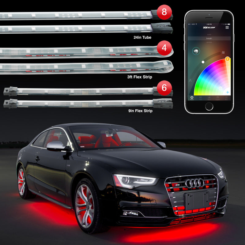 XK Glow Strip Million Color XKCHROME App Undercar Kit (8x24In Tube + 6x10In Strip + 4x36In)-Light Accessories and Wiring-XKGLOW
