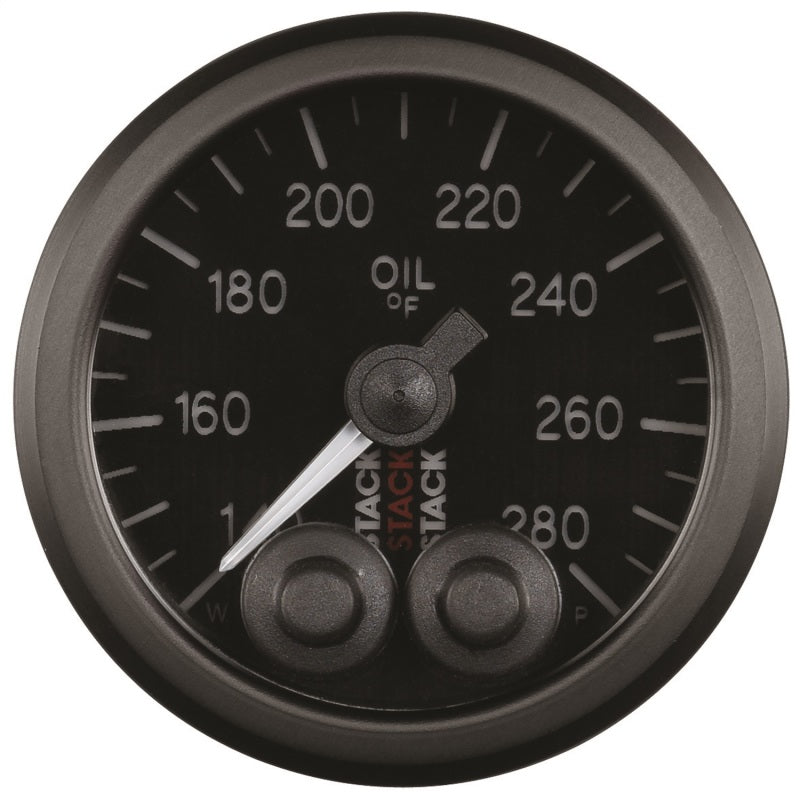 Autometer Stack Instruments 52mm 140-280 Deg F 1/8in NPTF Male Pro Control Oil Temp Gauge - Black AutoMeter