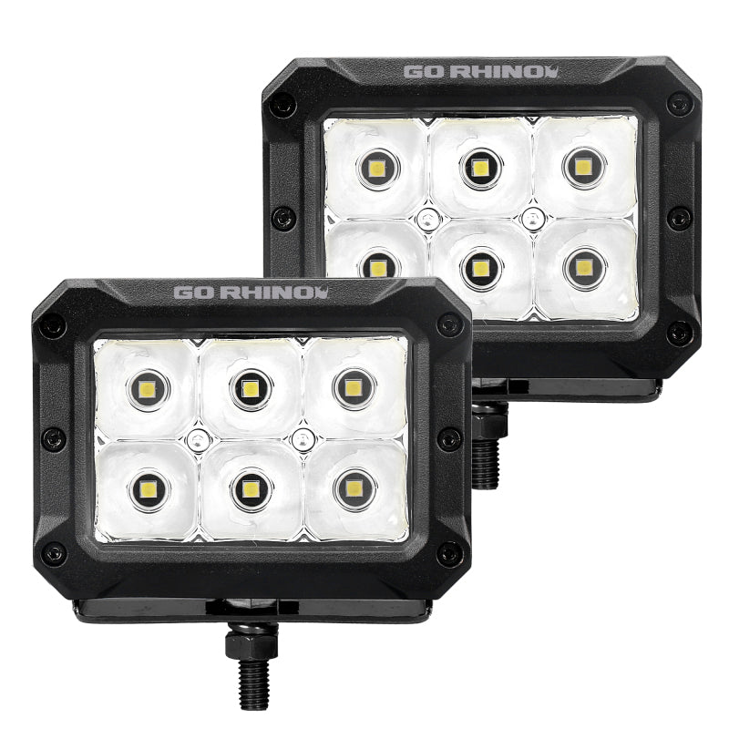 Go Rhino Xplor Bright Series Rectangle LED Spot Light Kit (Surface/Thread Stud Mnt) 4x3 - Blk (Pair) Go Rhino