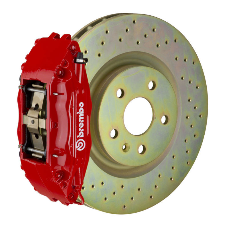 Brembo Brembo 05-14 Mustang GT Excl non-ABS Equipped Fr GT BBK 4Pist Cast 2pc 355x32 1pc Rtr Drill-Red