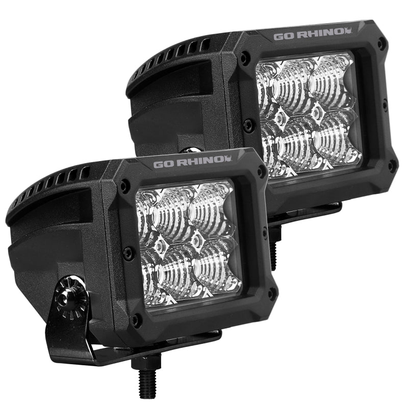 Go Rhino Xplor Bright Series Rectangle LED Flood Light Kit (Surface/Thread Std Mnt) 4x3 - Blk (Pair) Go Rhino