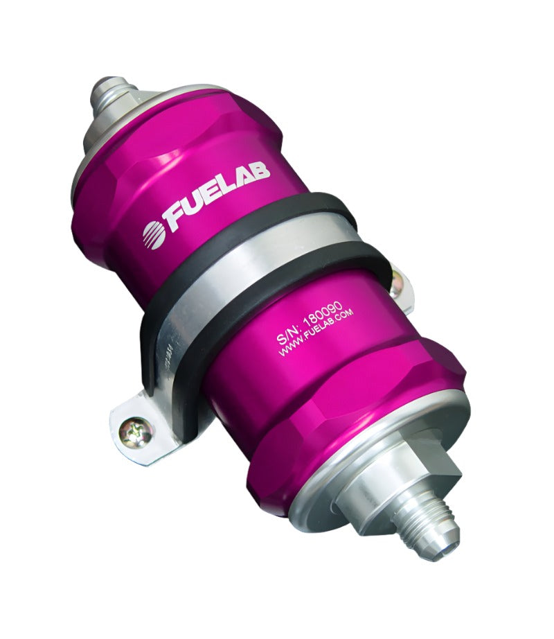 Fuelab 818 In-Line Fuel Filter Standard -6AN In/Out 10 Micron Fabric - Purple Fuelab