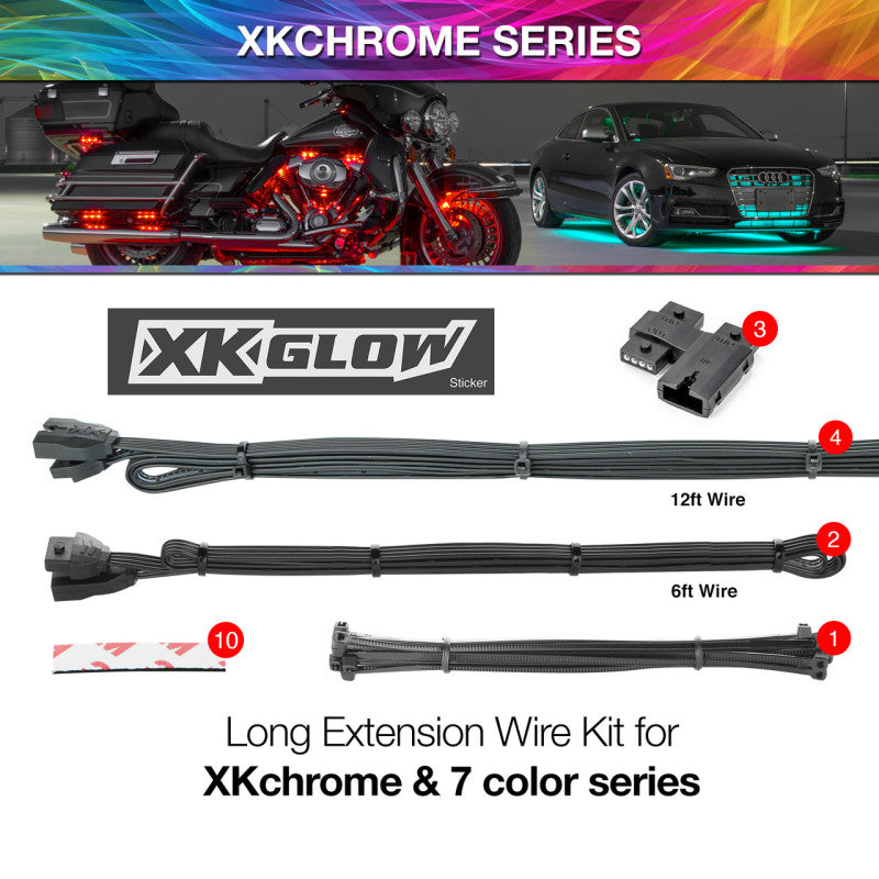 XK Glow Extension Wire Kit for XKchrome & 7 Color Series for Car-Wiring Connectors-XKGLOW