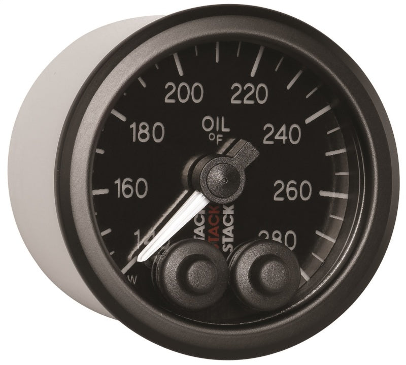 Autometer Stack Instruments 52mm 140-280 Deg F 1/8in NPTF Male Pro Control Oil Temp Gauge - Black AutoMeter