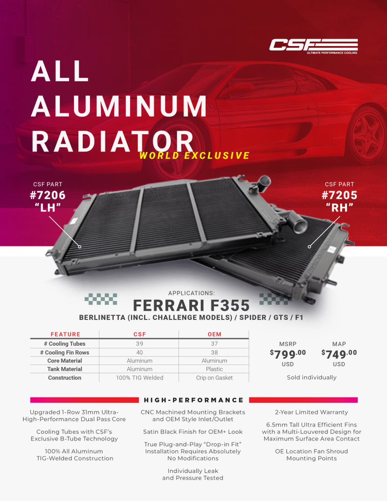 CSF Ferrari F355 High Performance All-Aluminum Radiator - Right - CSF 7205