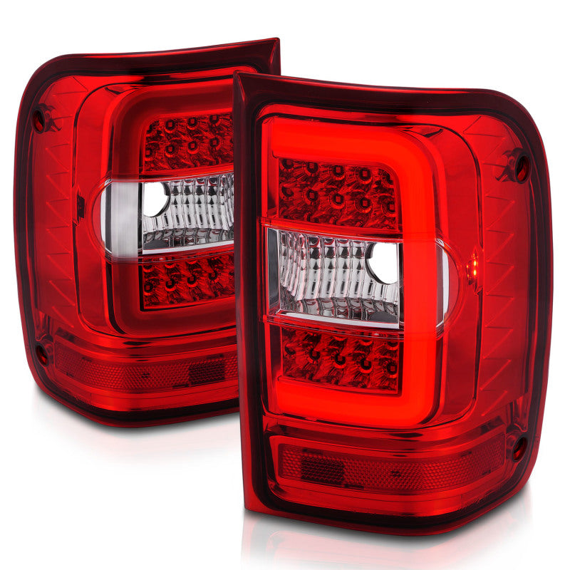 ANZO 2001-2011 Ford Ranger LED Tail Lights w/ Light Bar Chrome Housing Red/Clear Lens-Tail Lights-ANZO