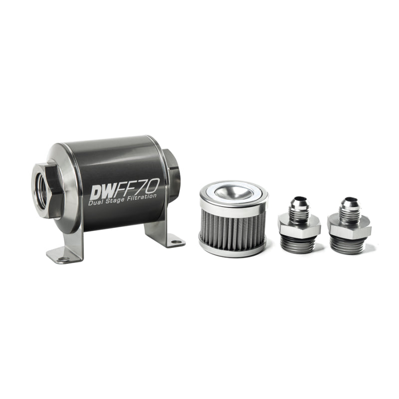DeatschWerks Stainless Steel 6AN 40 Micron Universal Inline Fuel Filter Housing Kit (70mm) DeatschWerks
