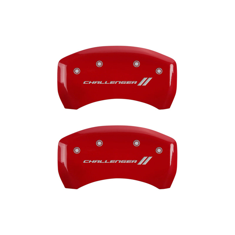 MGP 4 Caliper Covers Engraved Front & Rear With stripes/Challenger Red finish silver ch-Caliper Covers-MGP