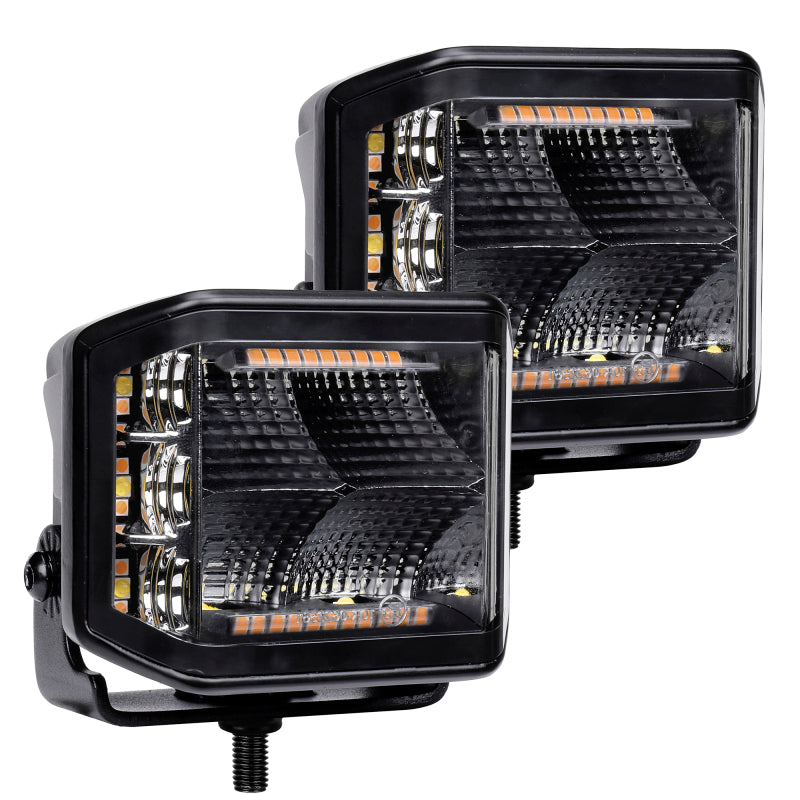 Go Rhino Xplor Blackout Combo Series Cube Sideline LED Flood Lights w/Amber 4x3 - Blk (Pair) Go Rhino
