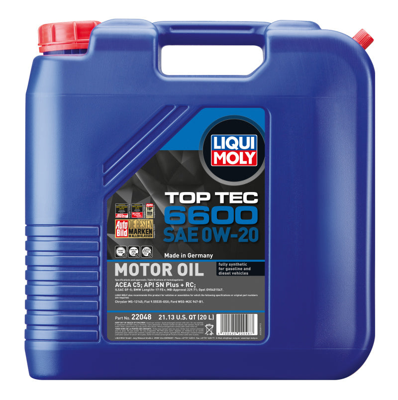 LIQUI MOLY 20L Top Tec 6600 Motor Oil SAE 0W20 LIQUI MOLY