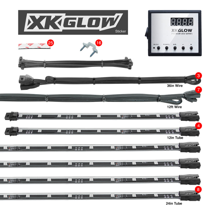 XK Glow 3 Million Color XKGLOW LED Accent Light Car/Truck Kit 8x24In + 4x12In Tubes-Light Accessories and Wiring-XKGLOW