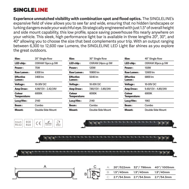 Go Rhino Xplor Blackout Series Sgl Row LED Light Bar (Surface/Threaded Stud Mount) 20.5in. - Blk Go Rhino