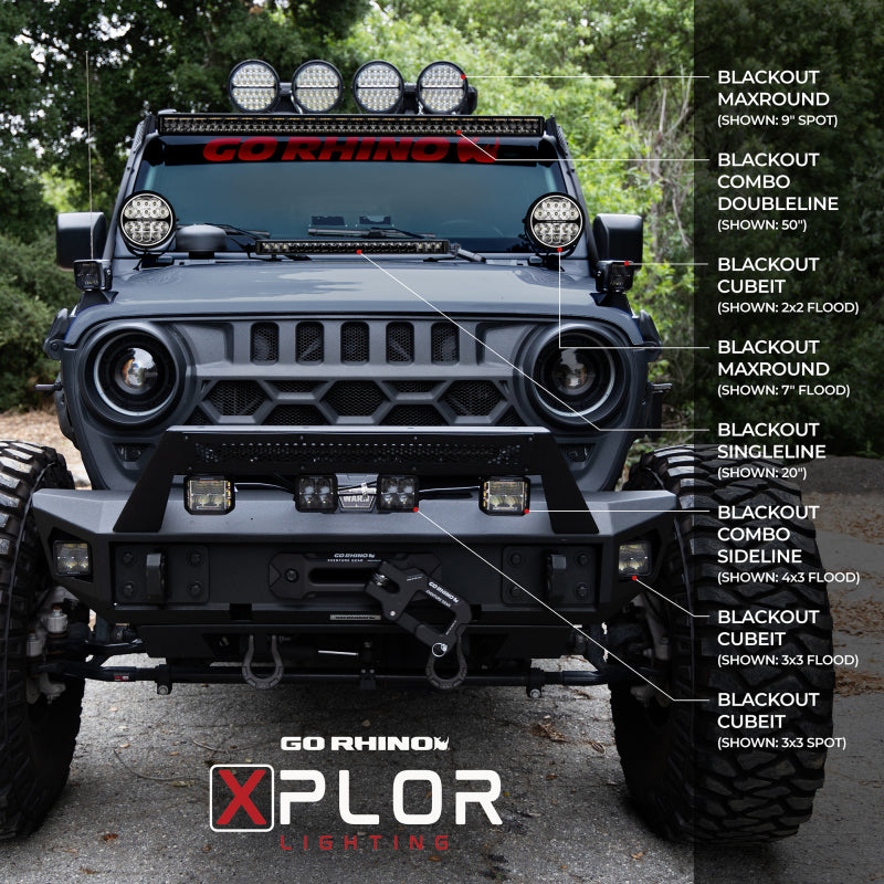 Go Rhino Xplor Blackout Combo Series Sgl Row LED Light Bar w/Amber (Side/Track Mount) 20.5in. - Blk Go Rhino
