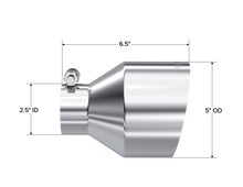 Load image into Gallery viewer, MBRP Universal T304 Stainless Steel Tip 2.5in ID / 5in OD Out / 6.5in Length Angle Cut Single Wall MBRP