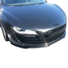 Load image into Gallery viewer, German Rush carbon fiber front splitter installed on the front bumper of a black 2007-2015 Audi R8