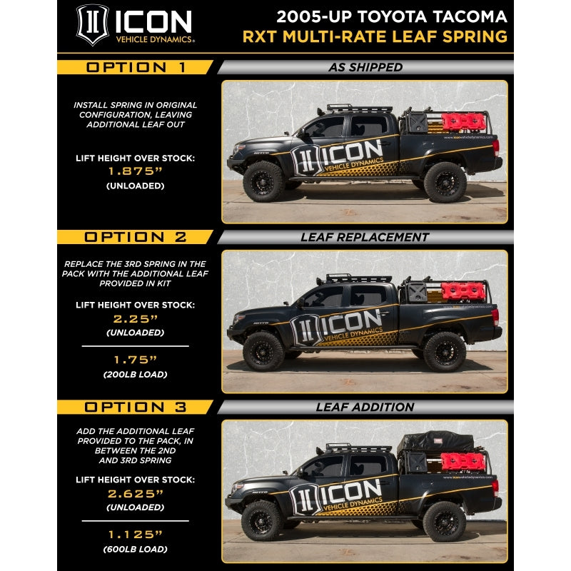 ICON 2005+ Toyota Tacoma Multi Rate RXT Leaf Pack w/Add In Leaf ICON ICO158505