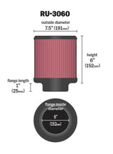 Load image into Gallery viewer, K&amp;N Universal Rubber Filter 6in FLange ID / 7.5in OD / 6in Height / Round Straight K&amp;N Engineering KNNRU-3060