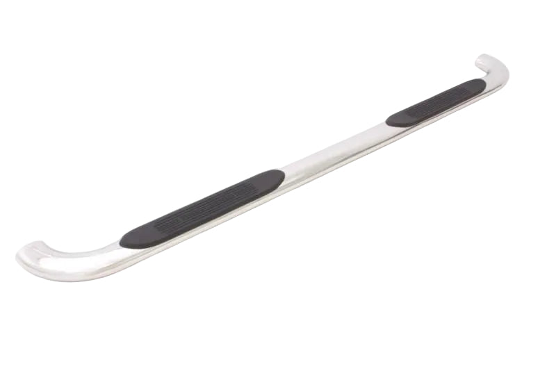 Close-up of Lund non-slip step pad and polished stainless oval tube