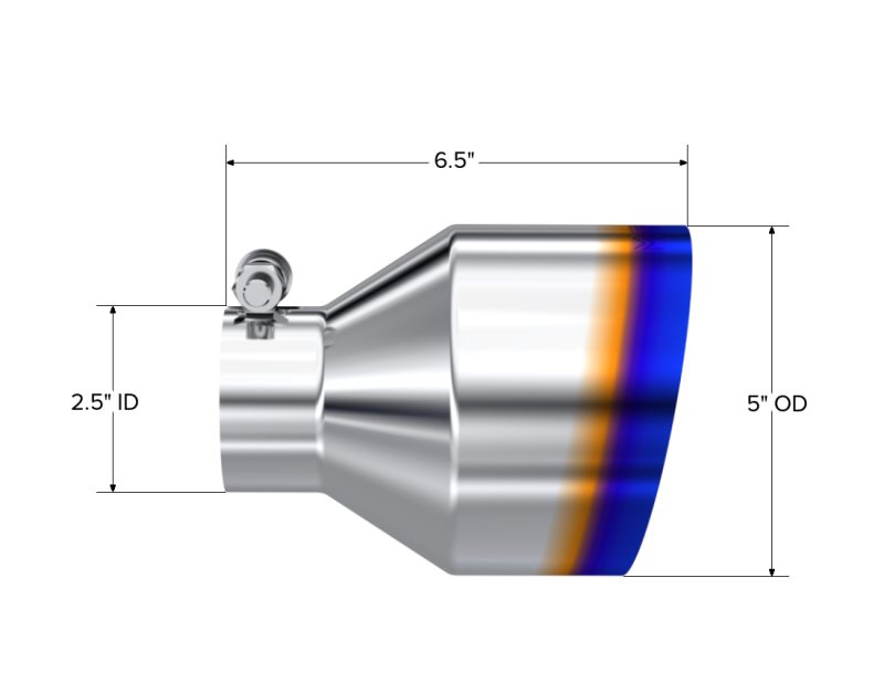 MBRP Univ. T304 Stainless Steel Burnt End Tip 2.5in ID / 5in OD / 6.5in Length Angle Cut Single Wall - MBRP PT5190BE