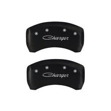 Load image into Gallery viewer, MGP 4 Caliper Covers Engraved Front &amp; Rear Cursive/Charger Red finish silver ch - MGP 12162SCHSRD