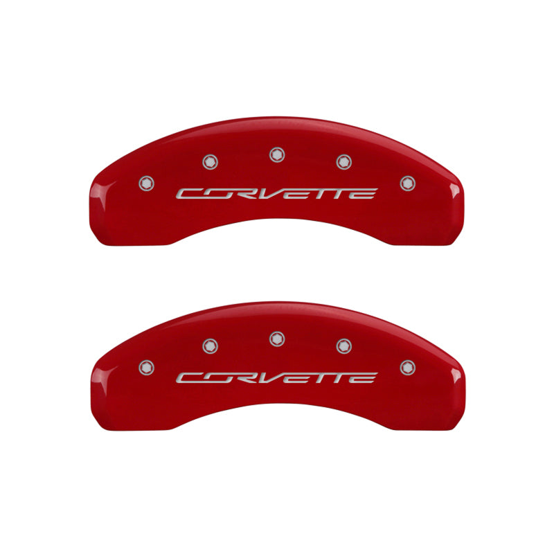 MGP 4 Caliper Covers Engraved Front & Rear C7/Corvette Red finish silver ch - MGP 13009SCV7RD