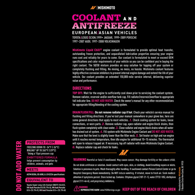 Mishimoto Mishimoto Liquid Chill EG Coolant, European/Asian Vehicles, Pink/Red