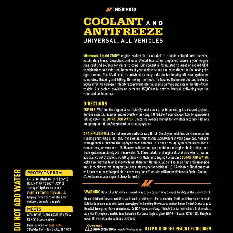 Mishimoto Mishimoto Liquid Chill EG Coolant, Universal, Yellow