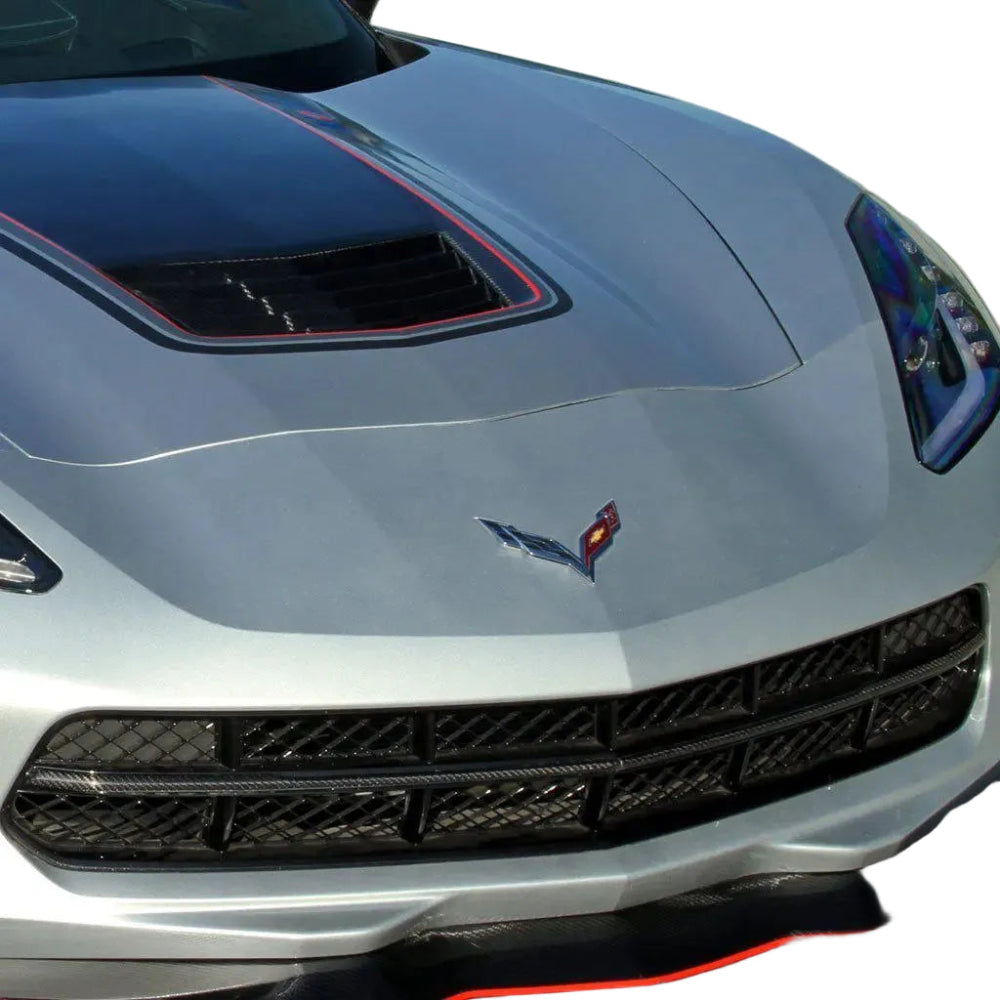Carbon grille center bar installed on C7 Corvette front
