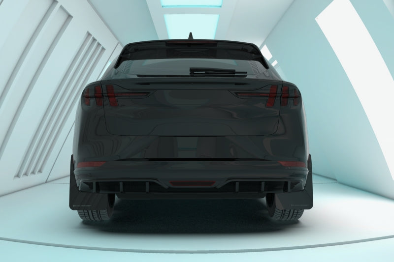 Rally Armor 21-23 Ford Mustang Mach-E Black UR Mud Flap w/ Metallic Black Logo - Rally Armor MF96-UR-BLK-MBK