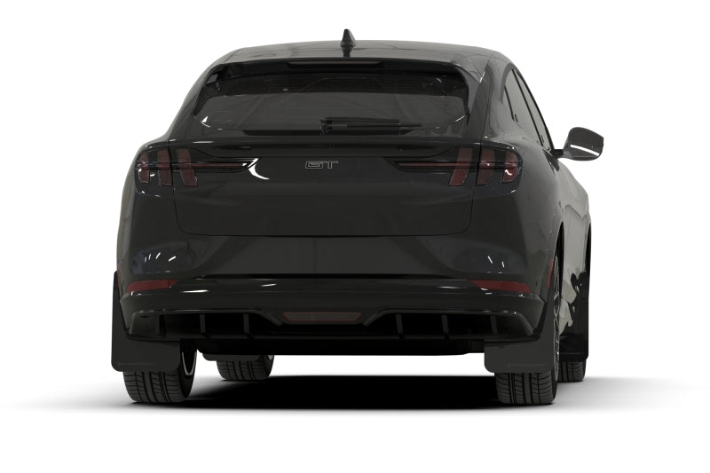 Rally Armor 21-23 Ford Mustang Mach-E Black UR Mud Flap w/ Metallic Black Logo - Rally Armor MF96-UR-BLK-MBK