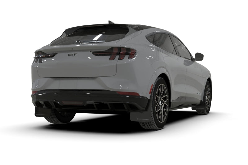 Rally Armor 21-23 Ford Mustang Mach-E Black UR Mud Flap w/ Metallic Black Logo - Rally Armor MF96-UR-BLK-MBK