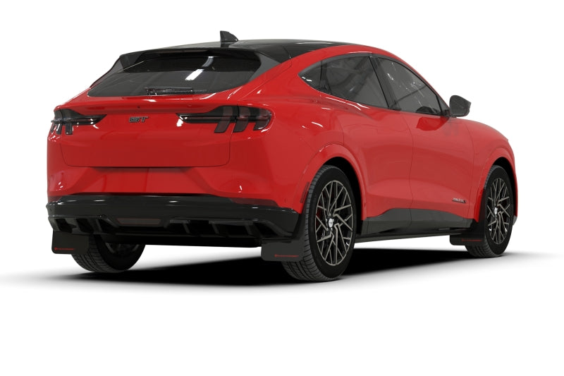 Rally Armor 21-23 Ford Mustang Mach-E Black UR Mud Flap w/ Metallic Black Logo - Rally Armor MF96-UR-BLK-MBK