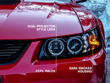 Load image into Gallery viewer, Raxiom 99-04 Ford Mustang Dual LED Halo Projector Headlights- Black Housing (Smoked Lens) - Raxiom 49113