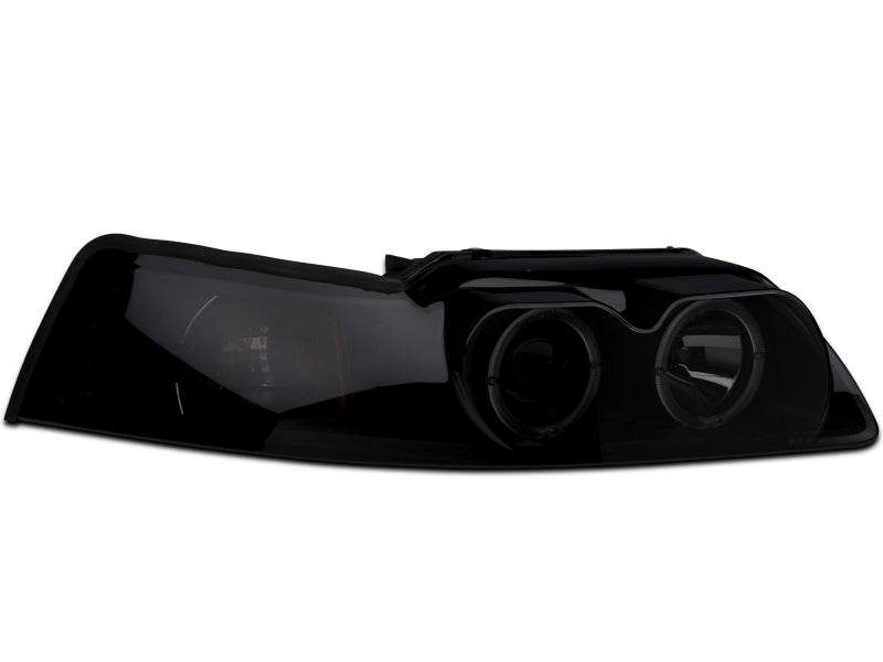 Raxiom 99-04 Ford Mustang Dual LED Halo Projector Headlights- Black Housing (Smoked Lens) - Raxiom 49113